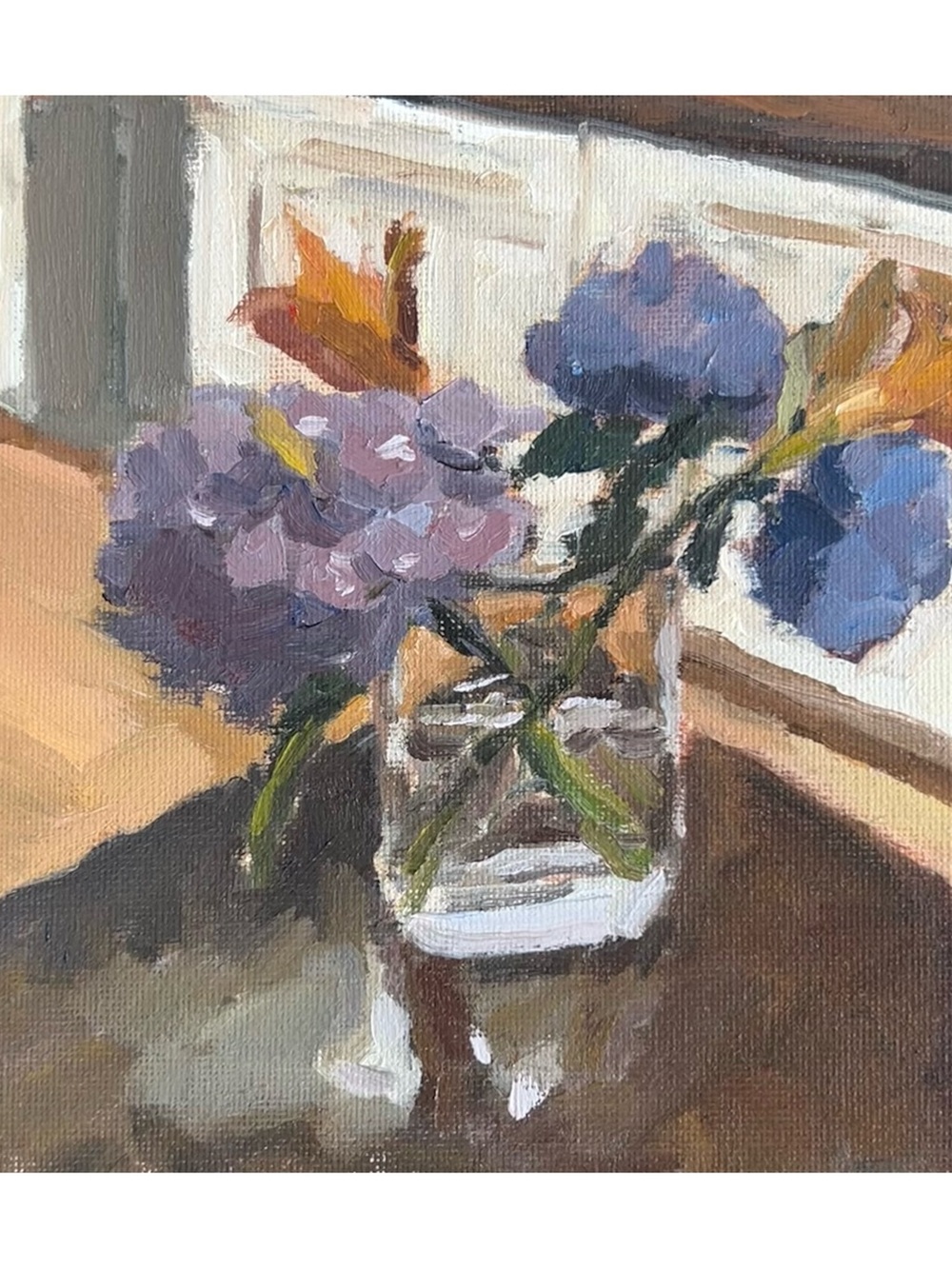 Blue Hydrangea Glass Vase Accent Painting